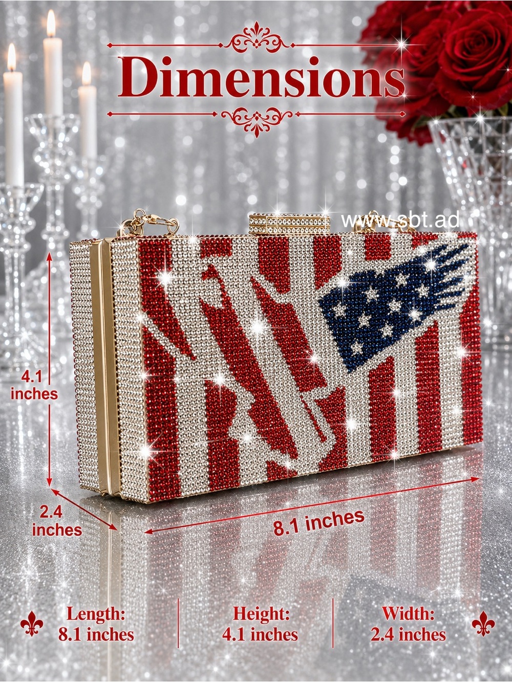 NWT Beautiful Sparkling Bling Swarovski Crystal American Flag Clutch Pur… - Picture 11 of 16